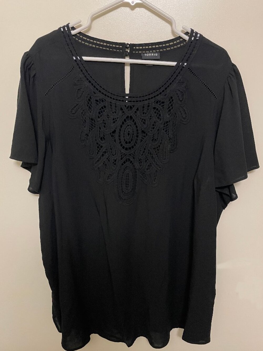 Torrid Challis Embroidered Flutter Sleeve Top (3X)
